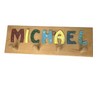VTG Custom Wood Wall Hook Rack “MICHAEL” Plaque Kid’s Room Personalized Gift VBC